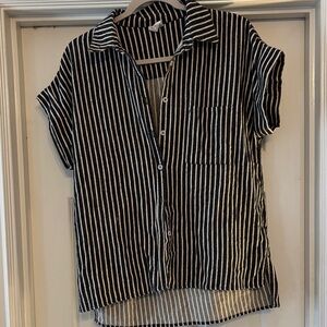 By Together Black and White Striped Collared Shirt